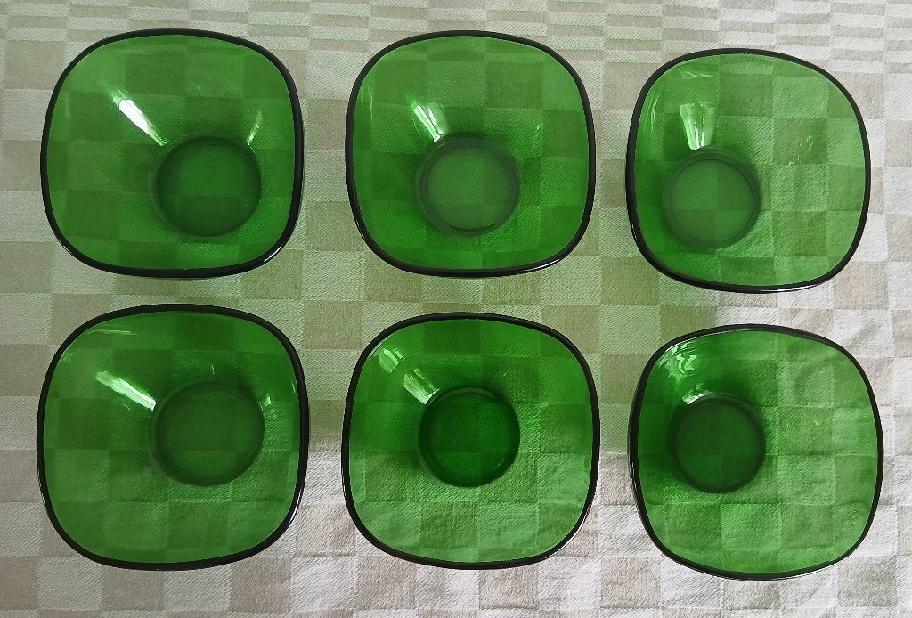 2x Vintage set van 6 groene dessert schaaltjes Vereco, Overige merken, Ophalen of Verzenden, Overige stijlen, Glas