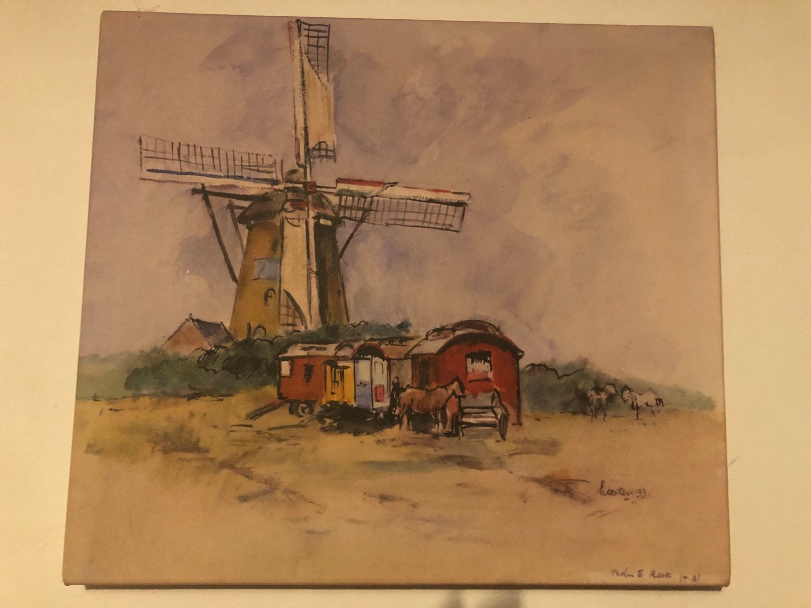 Reproductie Jan Heesters - Molen te Reek, Antiek en Kunst, Doek, Realistisch, Ophalen of Verzenden, Landschap