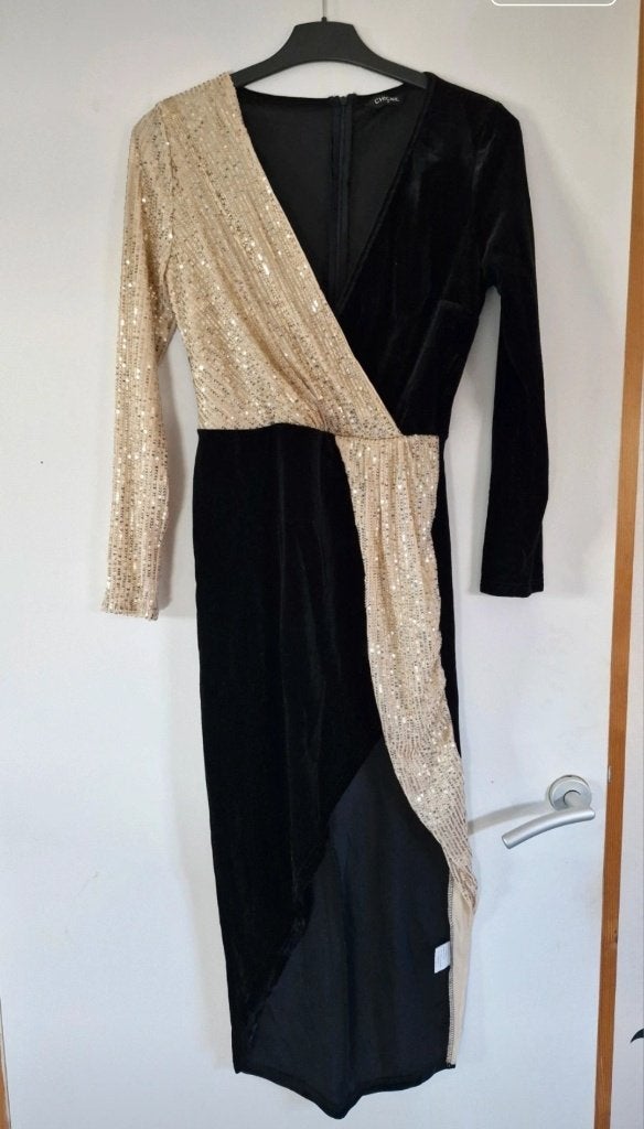 Glitter jurk zwart/goud, Kleding | Dames, Jurken, Zwart, Ophalen of Verzenden, Zo goed als nieuw, Maat 36 (S)