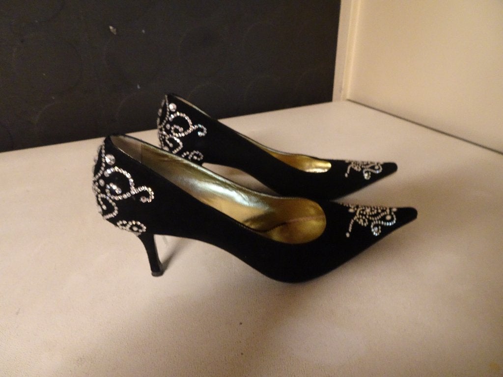 GIANMARCO LORENZI zwarte pumps met kristalletjes afgezet, Pumps, Verzenden, Zwart, Nieuw