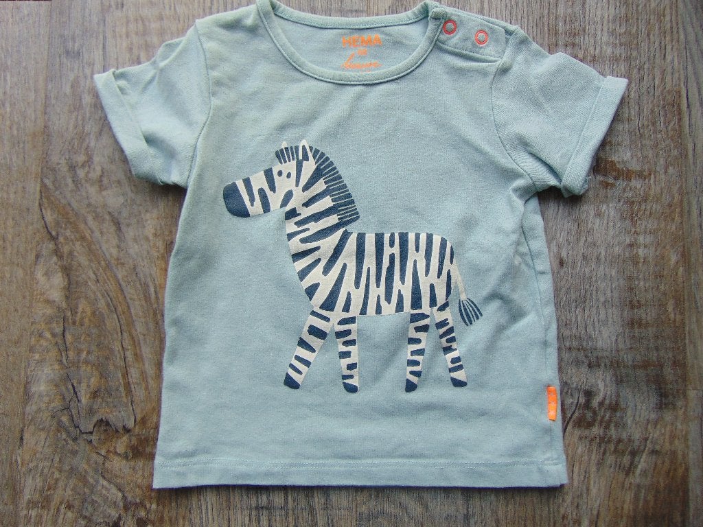 T-shirt mint zebra Hema maat 68 shirt korte mouwen, Gebruikt, Ophalen of Verzenden, Hema, Jongetje