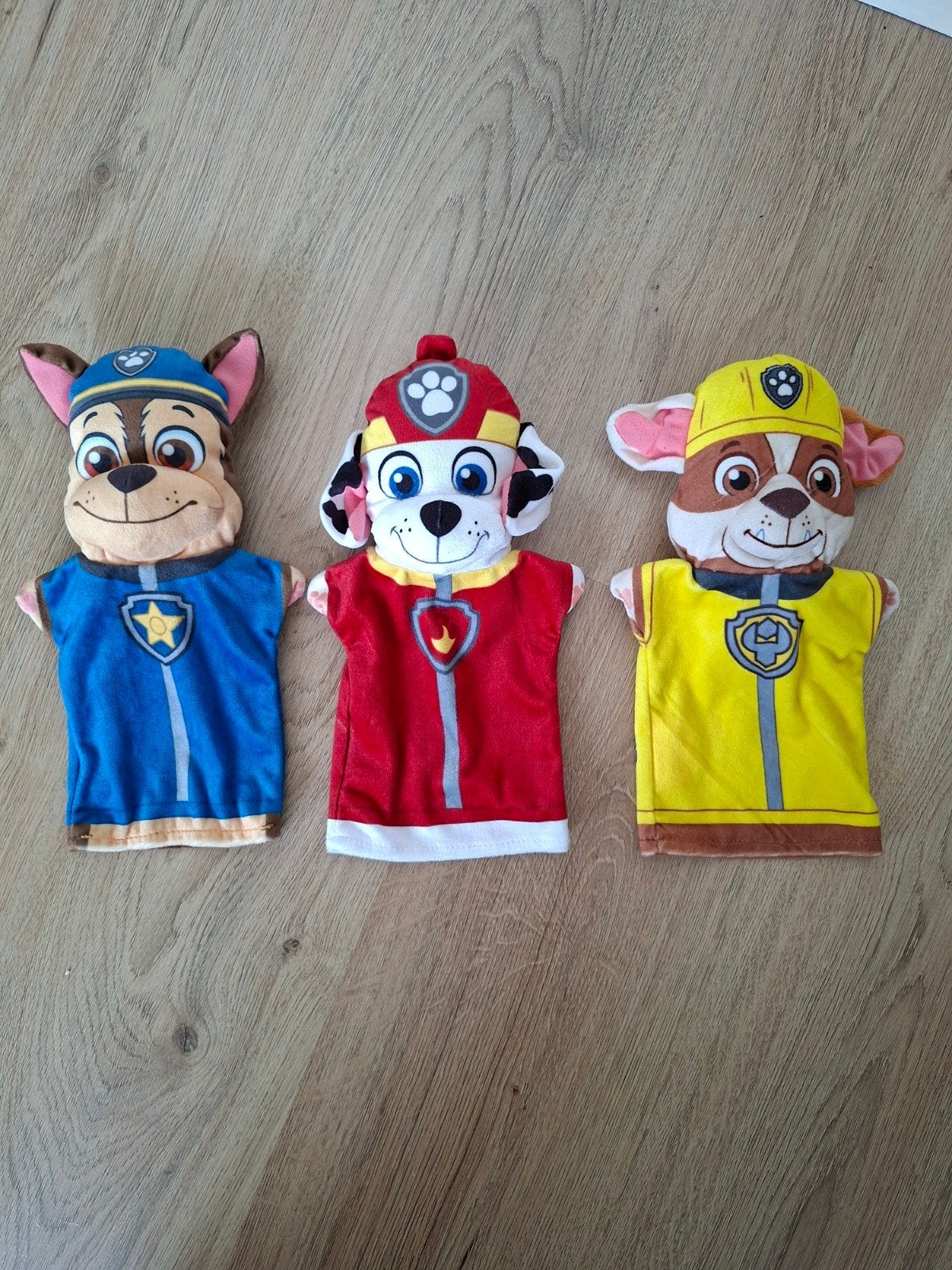 Paw Patrol Handpoppen Set - Chase, Marshall, Rubble, Ophalen, Hond, Zo goed als nieuw, Meerkleurig