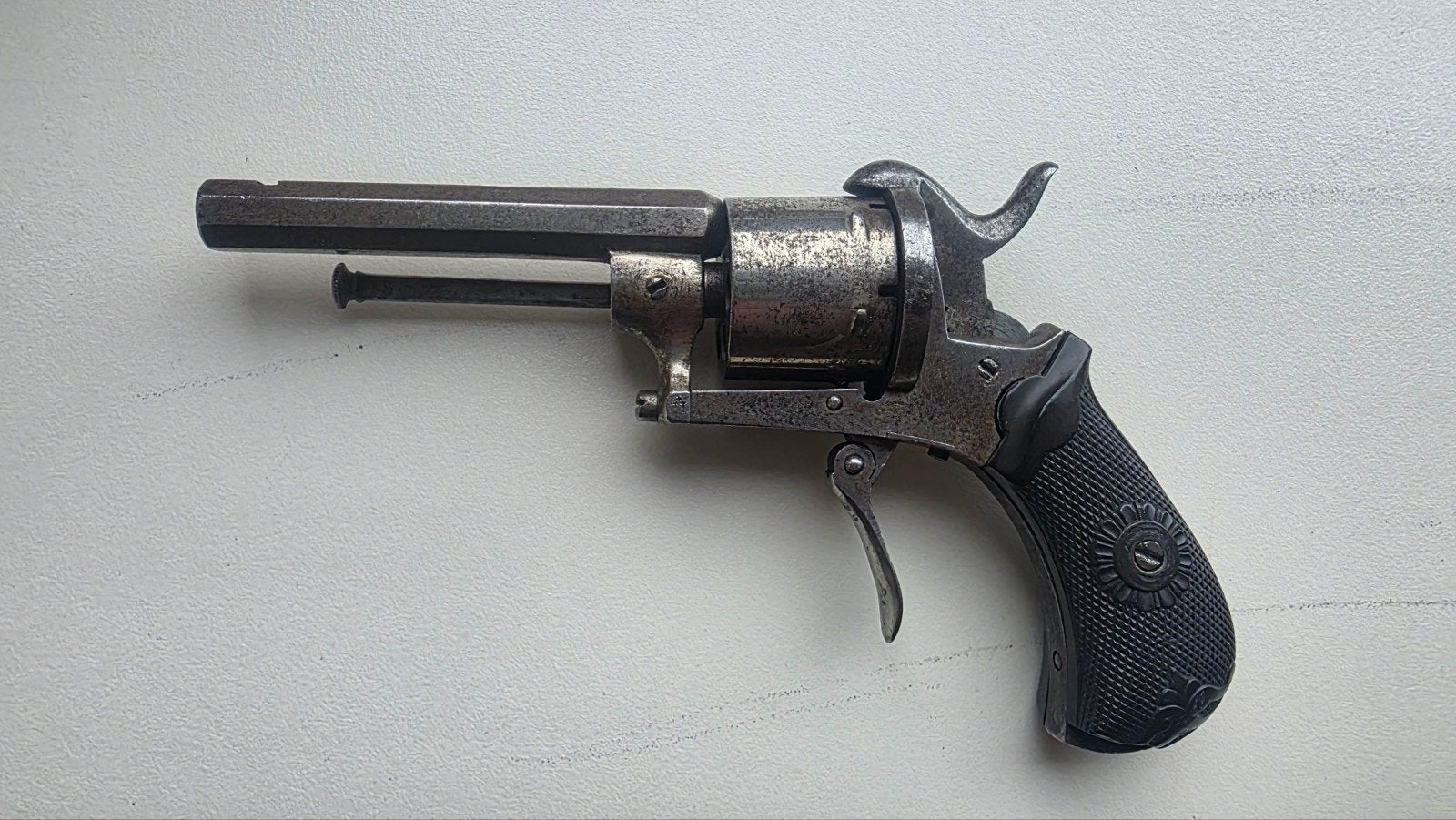 Antiek revolver Lefaucheux-stijl, Verzamelen, Ophalen of Verzenden, Gebruikt