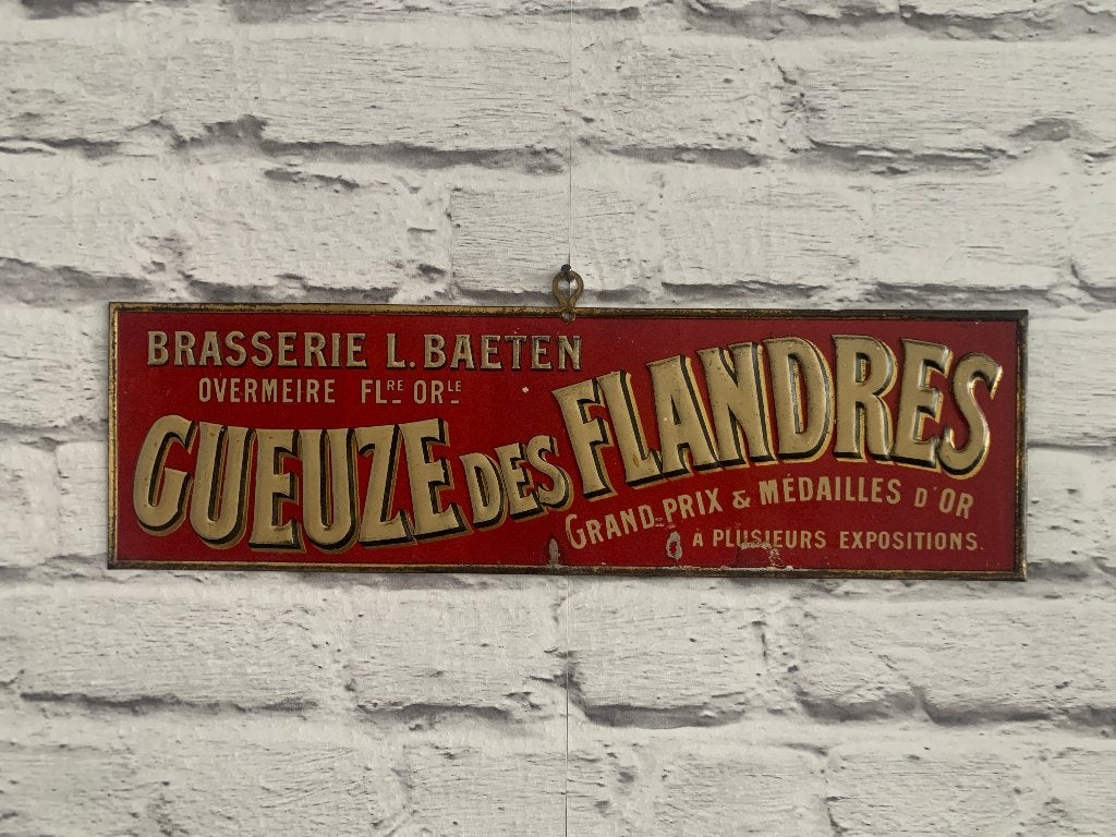 Vintage blikken reclamebord Gueuze des Flandres bier 1945, Ophalen of Verzenden
