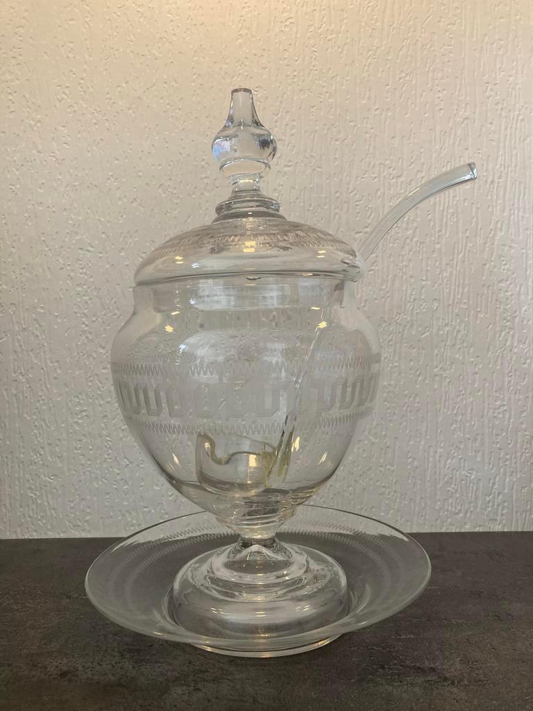 Vintage Glazen Vruchtenbowlpot met Lepel en Schaal, Antiek en Kunst, Antiek | Glas en Kristal, Ophalen