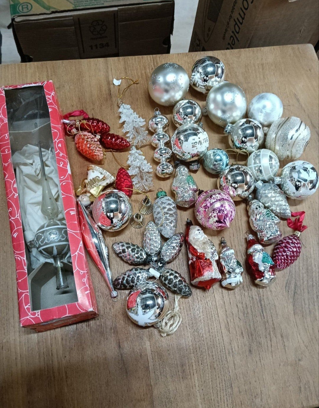 partij vintage retro kerstballen en piek, Diversen, Ophalen of Verzenden, Geen, Geen, Geen