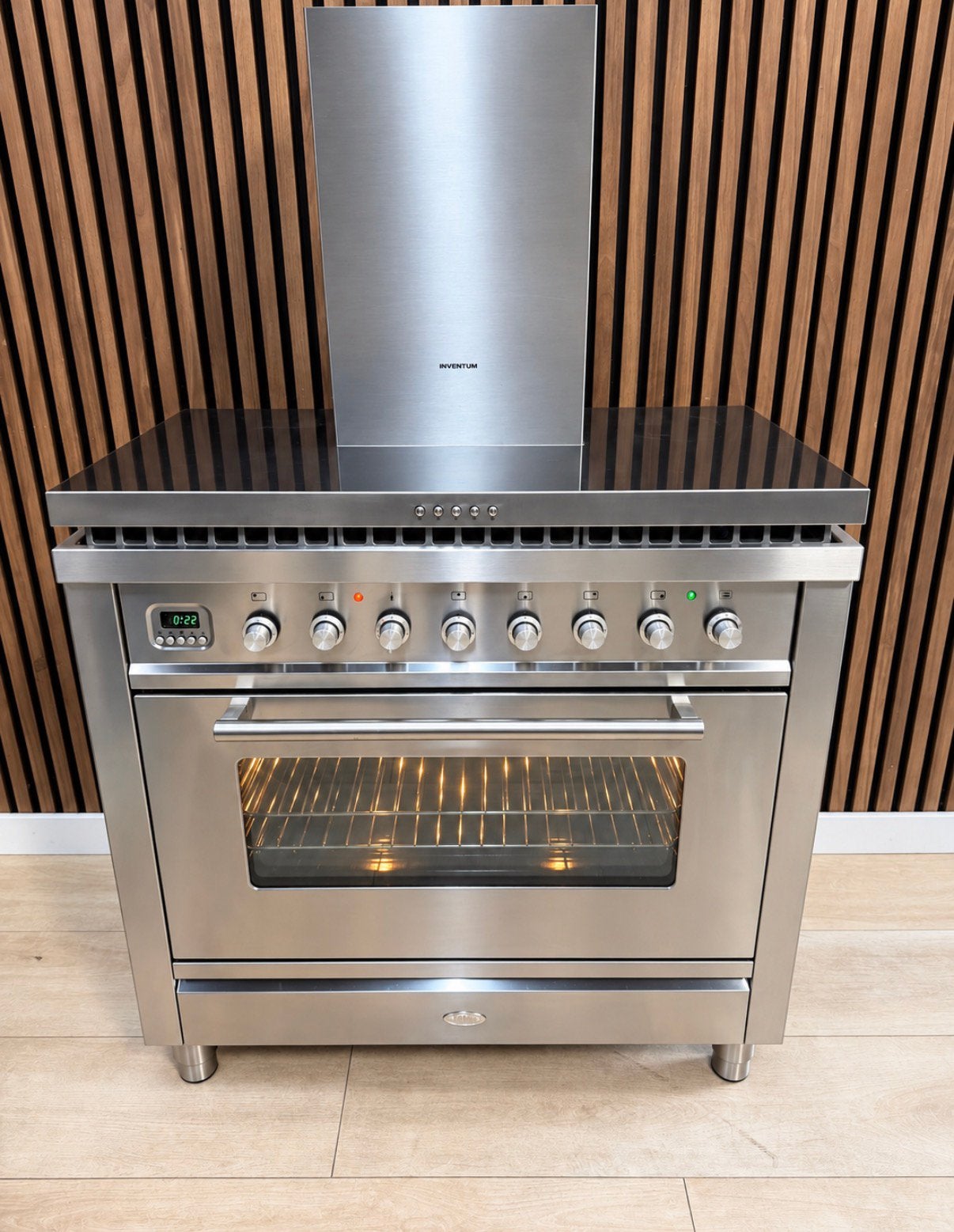 Luxe Rvs Boretti Fornuis + afzuigkap 90 cm (Gratis bezorgen), 5258sh, 60 cm of meer, Ophalen of Verzenden, Zo goed als nieuw