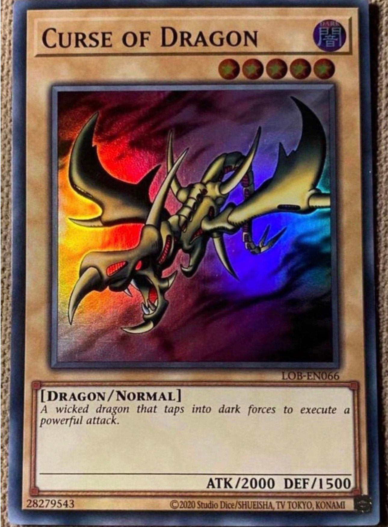 Yu-Gi-Oh! Curse of Dragon LOB Print !, Ophalen of Verzenden, Zo goed als nieuw, Losse kaart, Foil