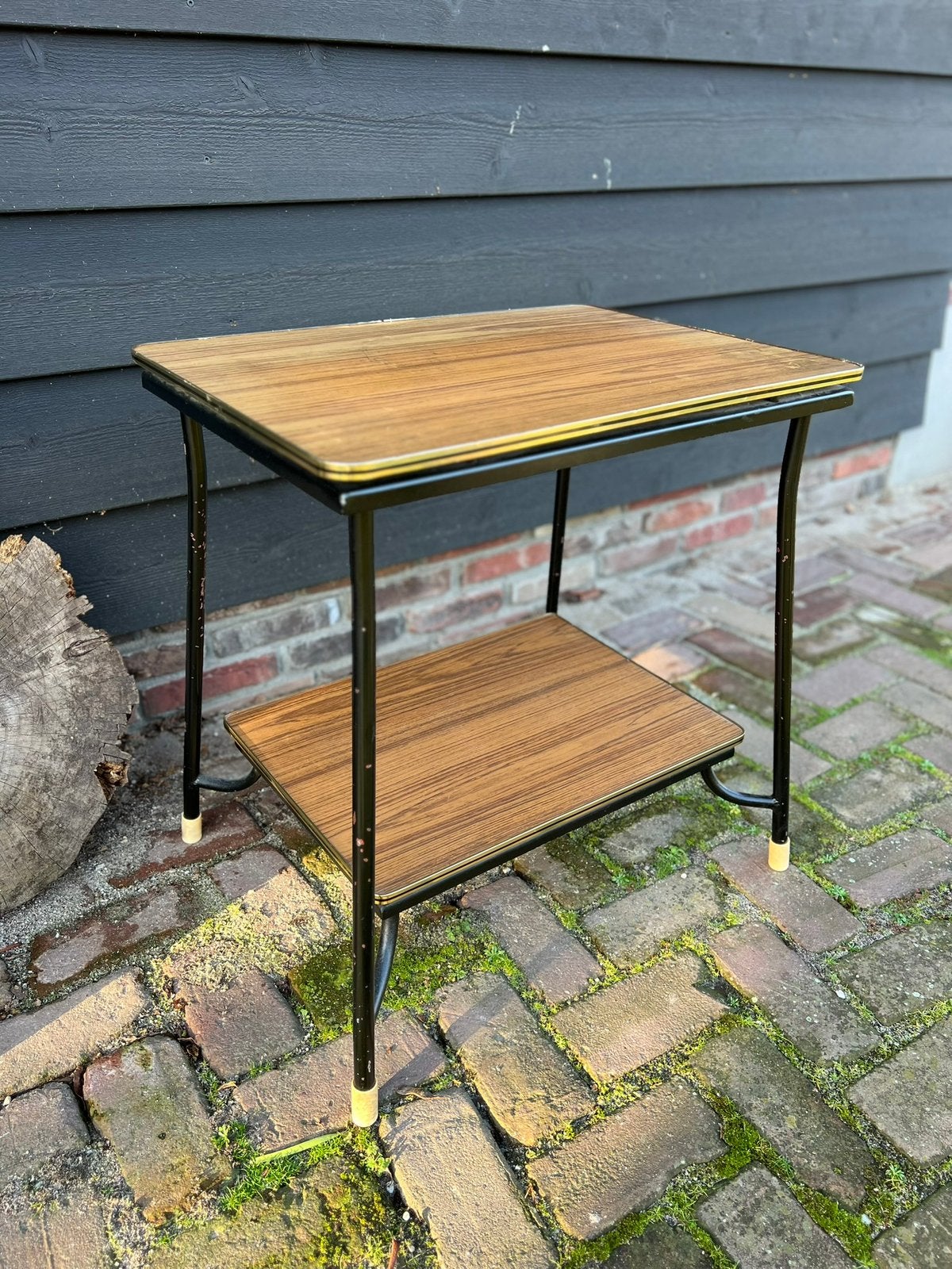 Mid-century side-table formica, Huis en Inrichting, Tafels | Bijzettafels, Ophalen, Zo goed als nieuw, 60 cm of meer, Rechthoekig