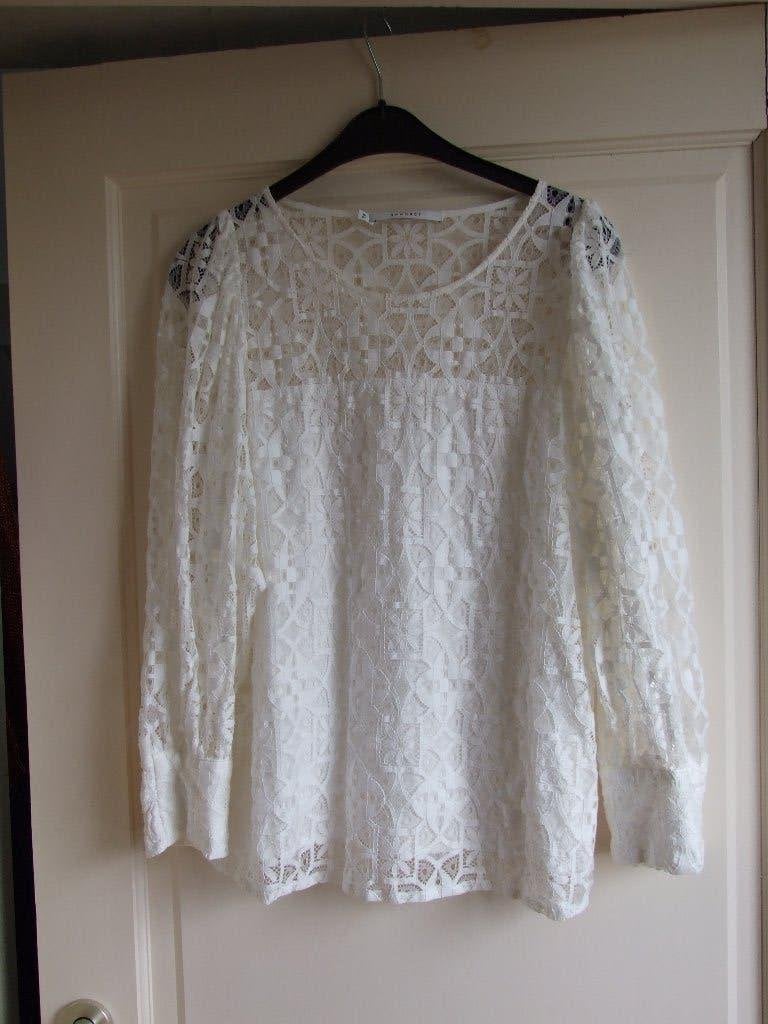 Xandres prachtige witte kanten blouse maat 42, Wit, Maat 42/44 (L), Ophalen of Verzenden, Zo goed als nieuw