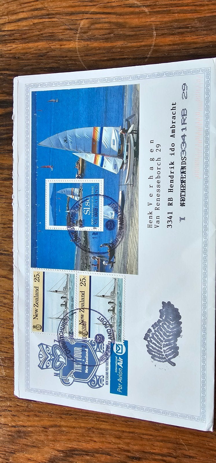 Poststuk Nieuw-Zeeland met diverse gestempelde postzegels, Verzenden, Gestempeld