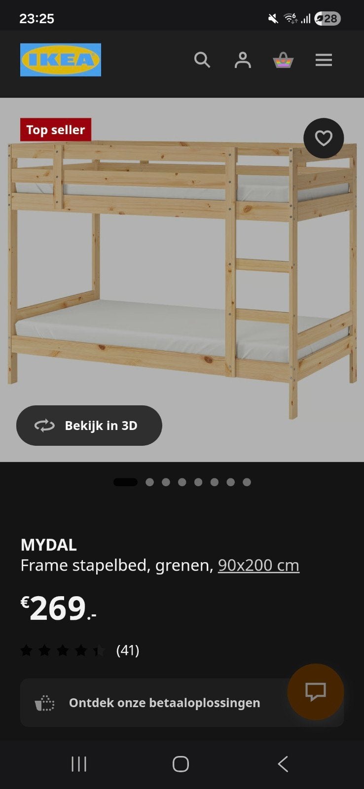 IKEA MYDAL Stapelbed, grenen, 90x200 cm, Ophalen, Gebruikt, 90 cm, 160 tot 180 cm