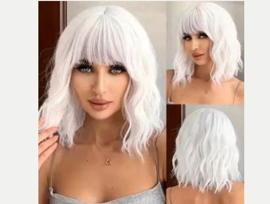Lolita cosplay pruik zilverwit van synthetisch haar