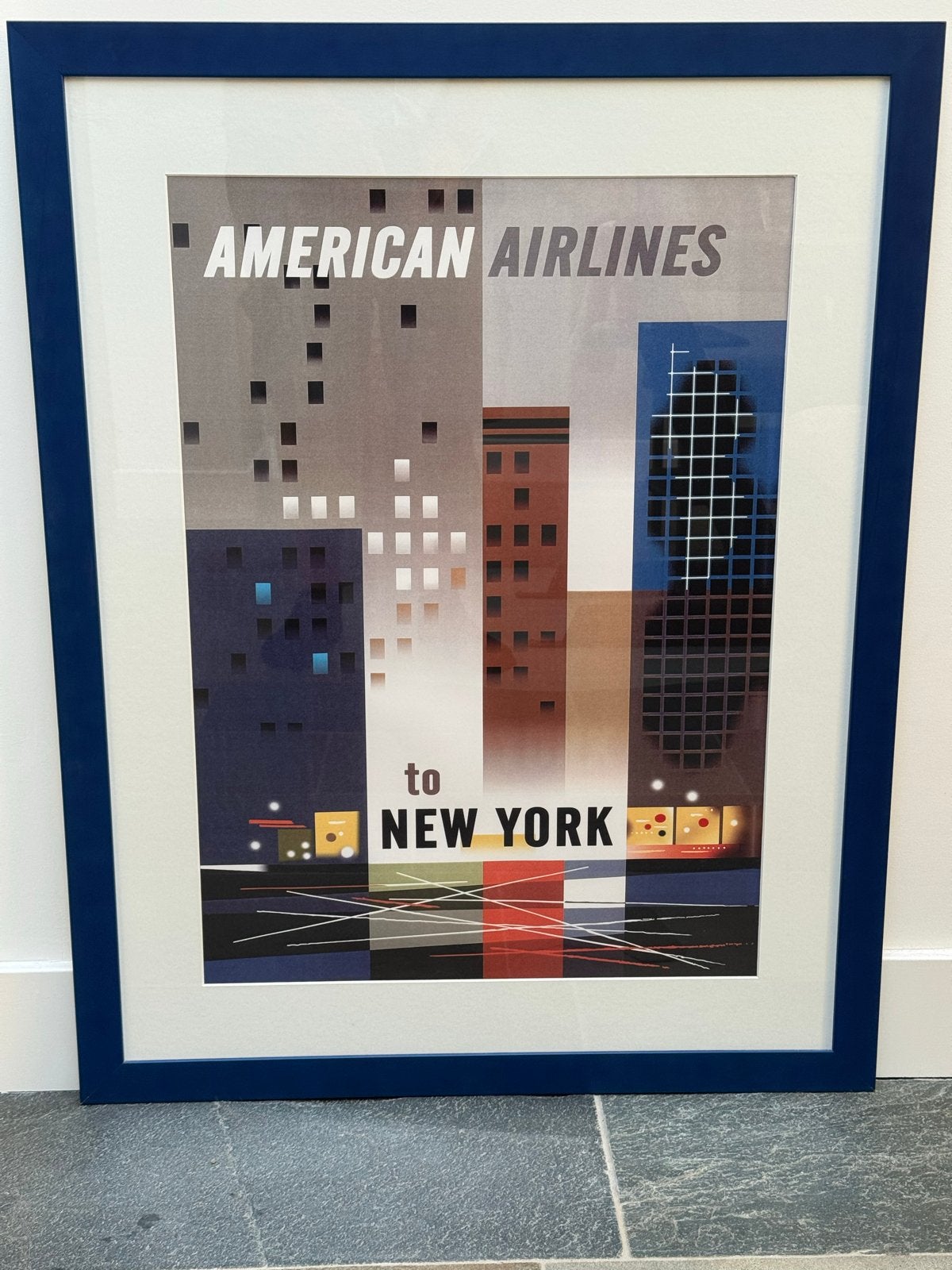 Vintage American Airlines 'to New York' Poster, Ophalen, 50 – 75, Minder dan 50 cm, Zo goed als nieuw