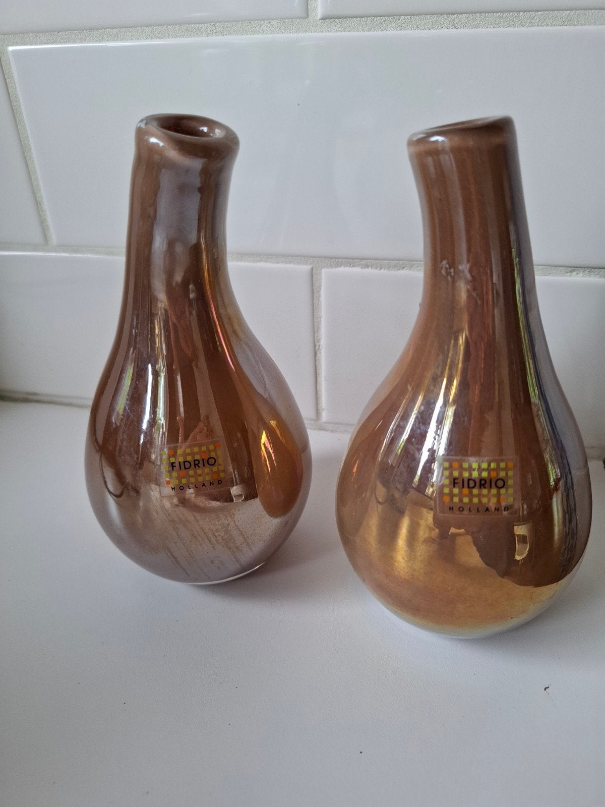 Set van 2 Fidrio Glass Pisa vazen, goud parelmoer, Ophalen of Verzenden