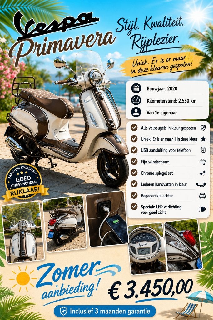 Vespa Primavera Unieke uitvoering, Fietsen en Brommers, Scooters | Vespa, Ophalen, Vespa S, Zo goed als nieuw, Benzine