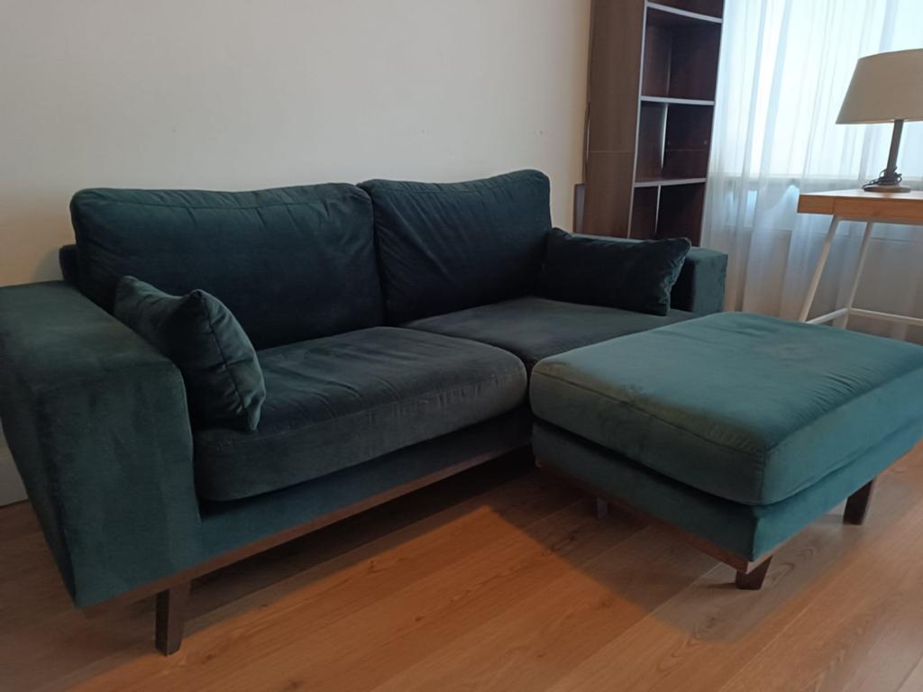 Moderne hoekbank met chaise longue – groen/blauw – zeer netj, Gebruikt, Tweepersoons, 75 tot 100 cm, Ophalen of Verzenden