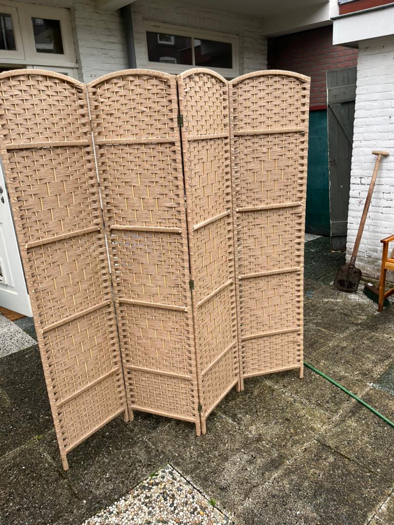 Kamerscherm bruin / rotan / 4 panelen bruin 170x160cm, Huis en Inrichting, Ophalen, Zo goed als nieuw