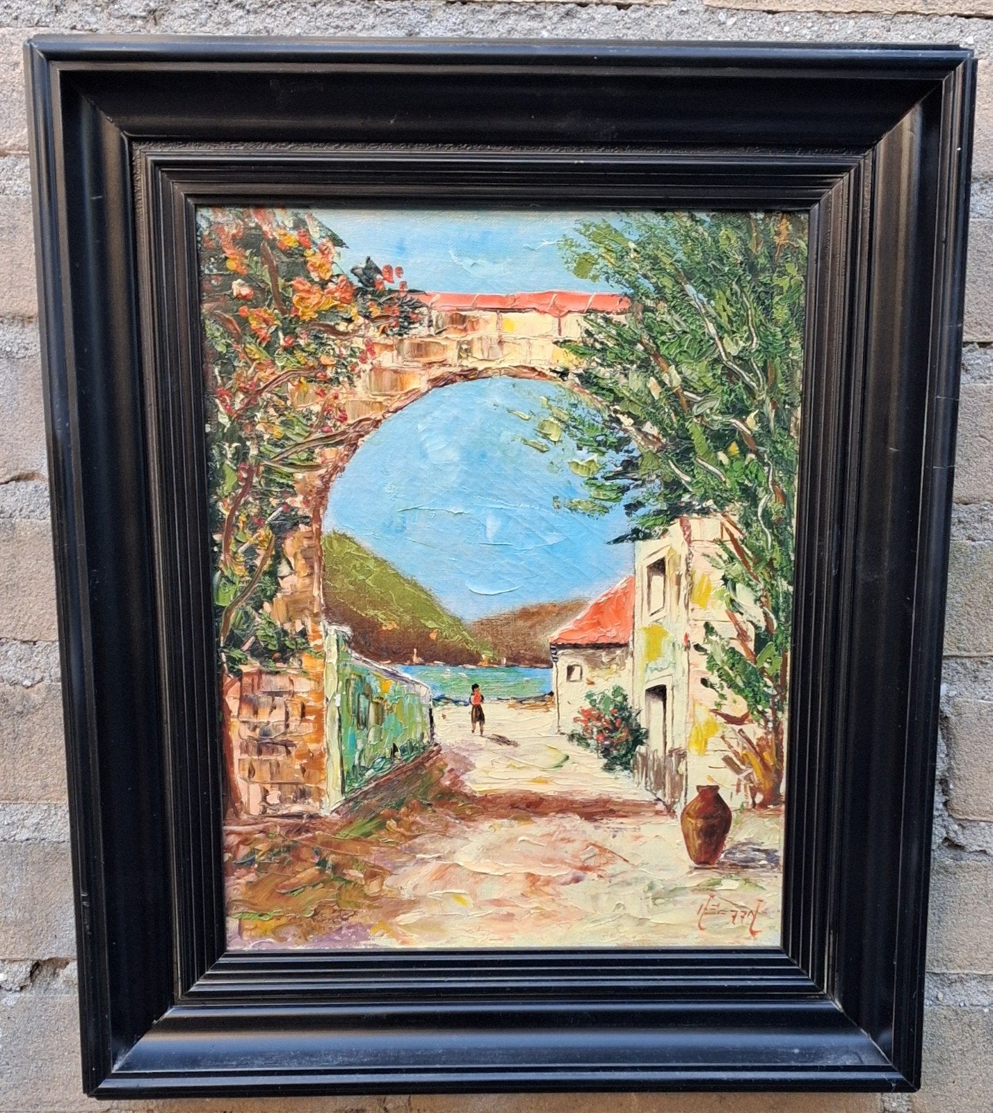 Vue sur le lac. Heinrich Friese? Olie/doek. 34/40 cm., Doek, Impressionistisch, Ophalen of Verzenden, Gesigneerd