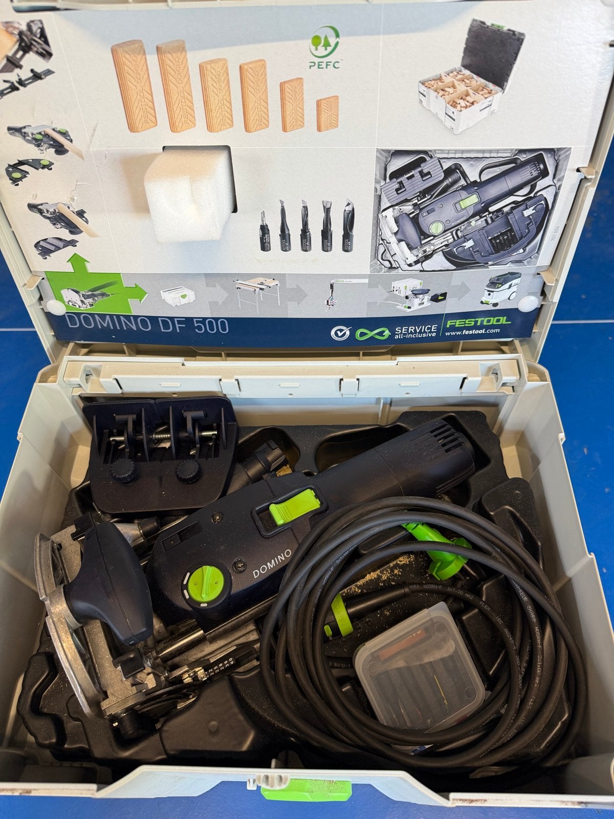 Festool Domino DF 500 met DS 4/5/6/8/10, Doe-het-zelf en Verbouw, Gereedschap | Freesmachines, Ophalen, Gebruikt, Elektrisch, Lamellenfrees