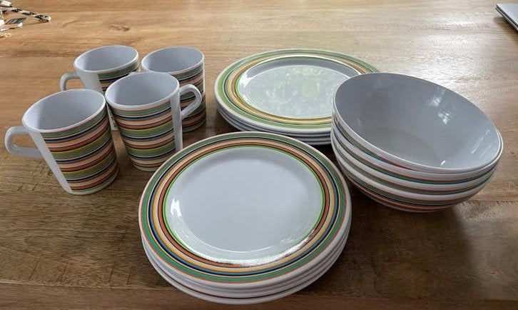 Melamine camping servies (16-delig), Ophalen of Verzenden, Gebruikt