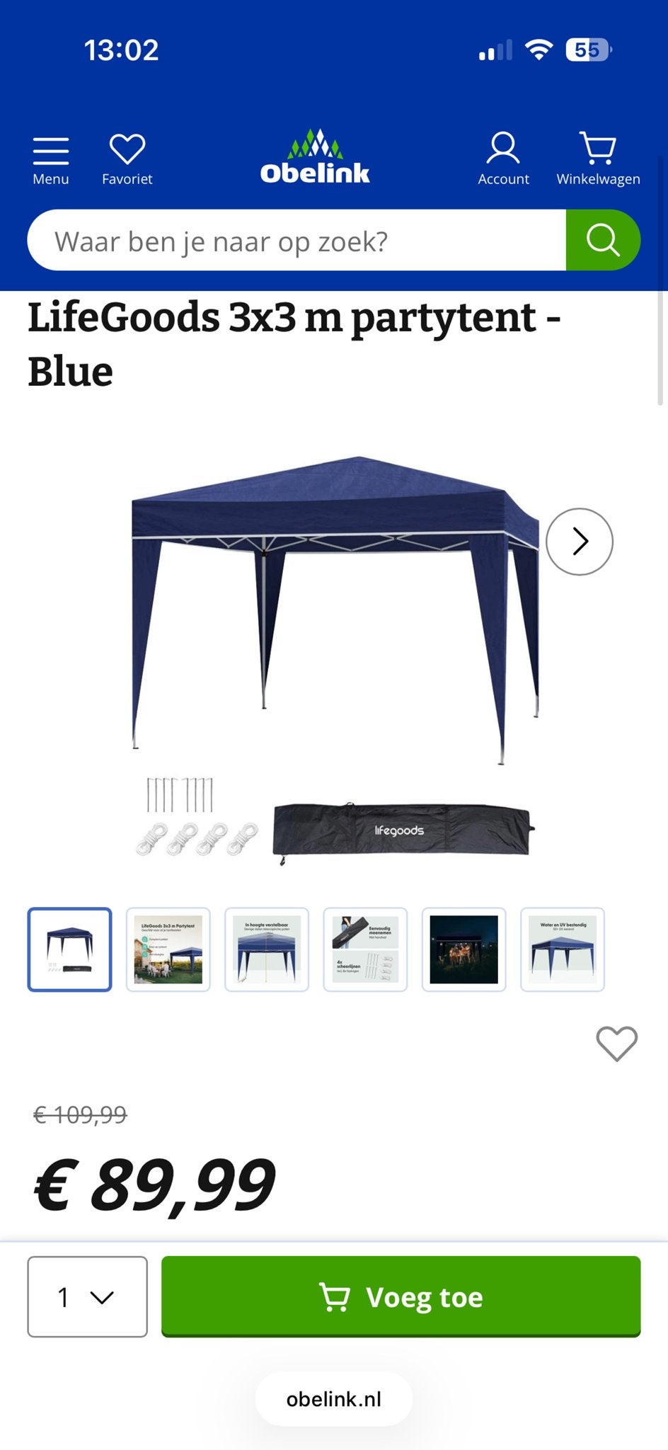 Nieuwe LifeGoods 3x3m Partytent - Blauw (EAN 8720195256625), Partytent, Minder dan 4 meter, Nieuw, !