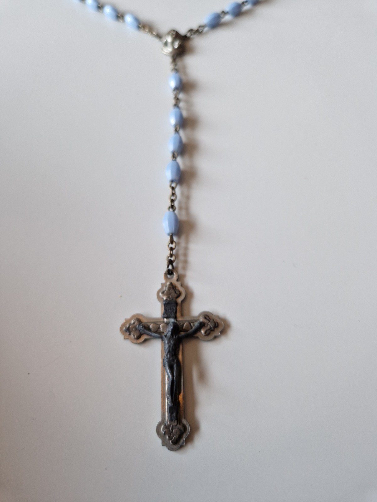 Vintage Rozenkrans met Blauwe Kralen en Mooie Crucifix, Verzenden