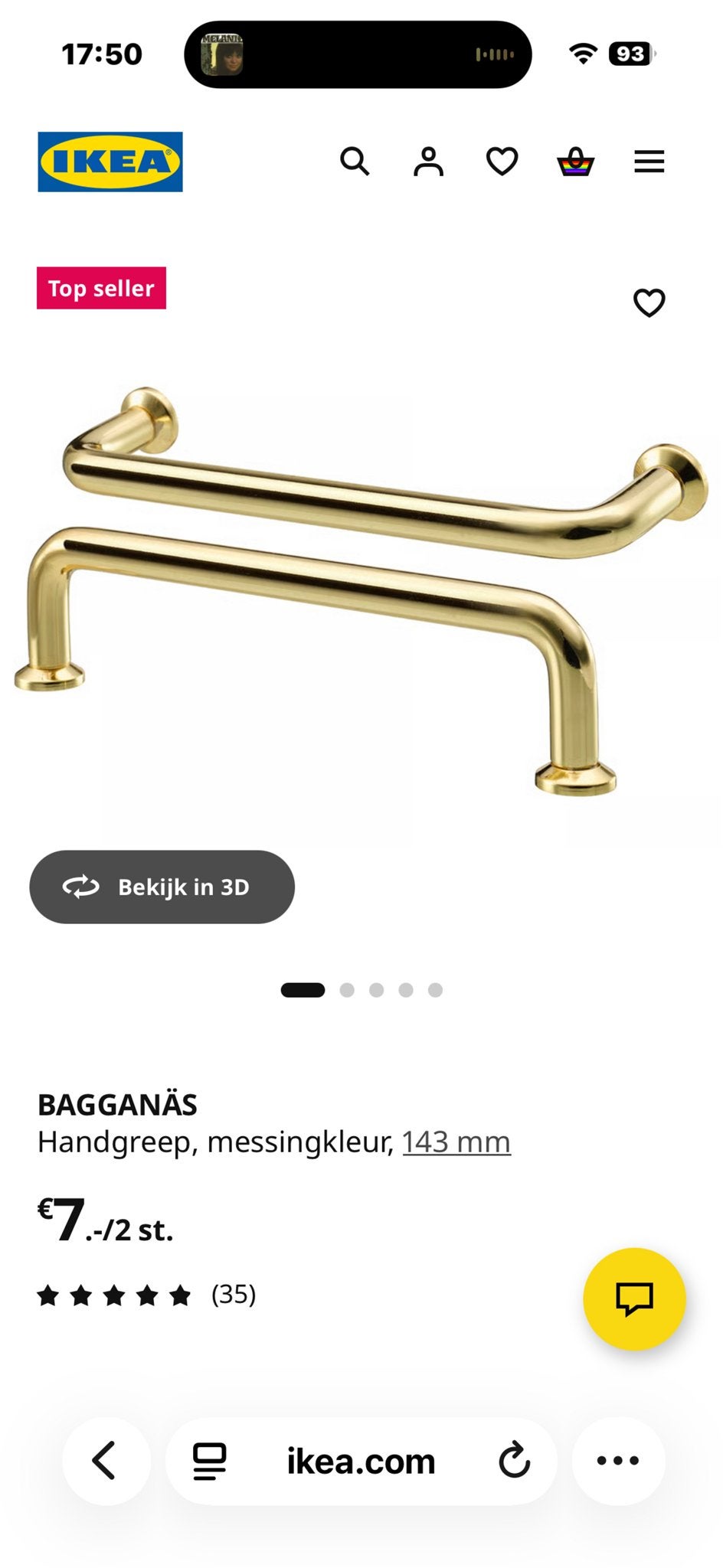14 goudkleurige IKEA BAGGANÄS keuken grepen, Gebruikt, Goud, Verzenden, IKEA
