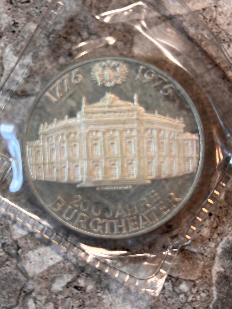 Oostenrijk 200 Jahre Burgtheater 100 Schilling zilver 1975, Postzegels en Munten, Munten | Europa | Niet-Euromunten, Ophalen of Verzenden