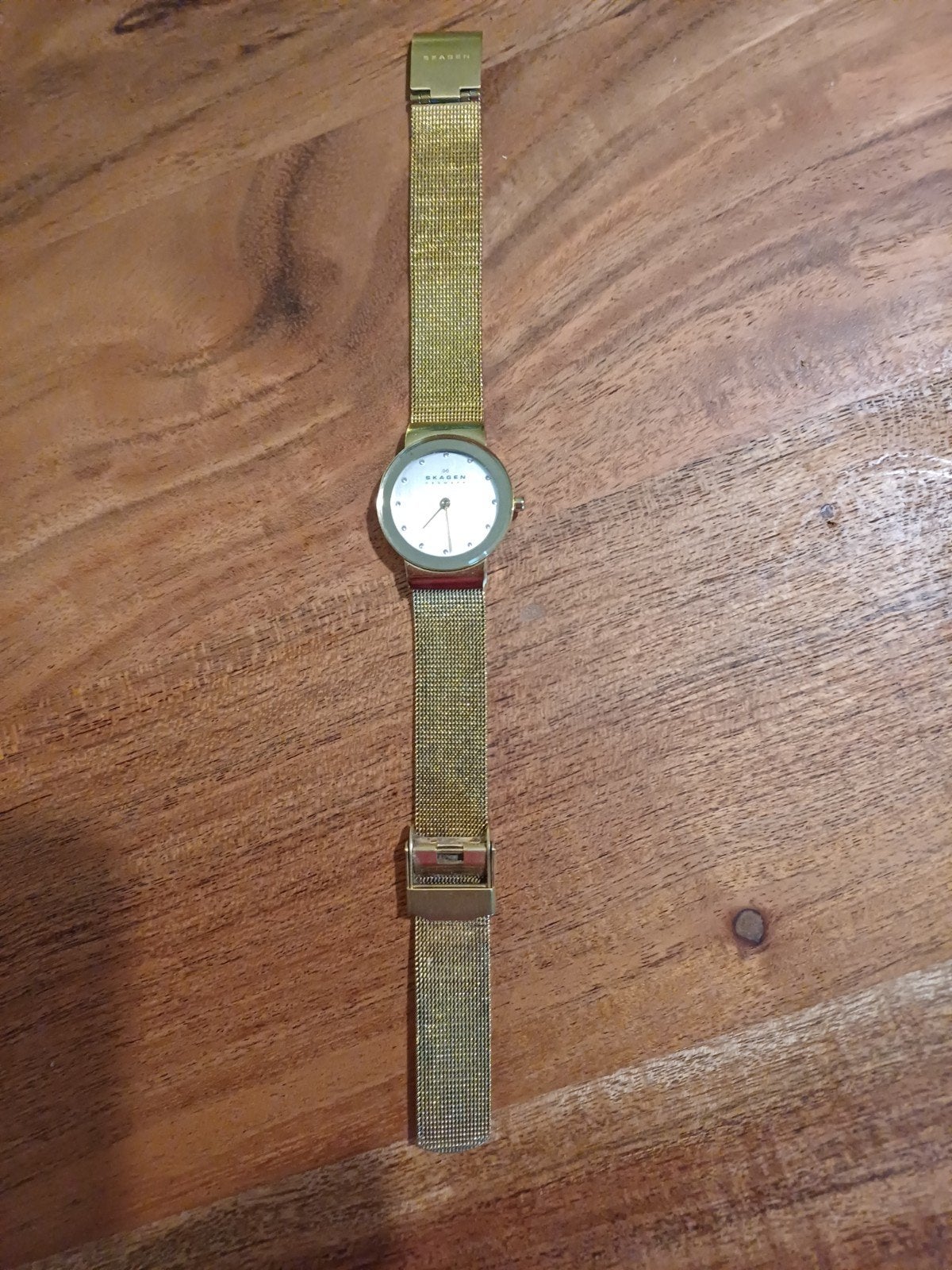 Mooi Skagen Freja Horloge model 358SGGD goudkleurig mesh, Overige merken, Staal, Staal, Verzenden