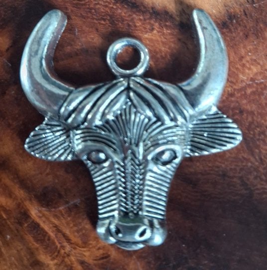 Zilverkleur hanger Stier. 34,8x37,6 mm, Overige materialen, Nieuw, Ophalen of Verzenden, Zilver