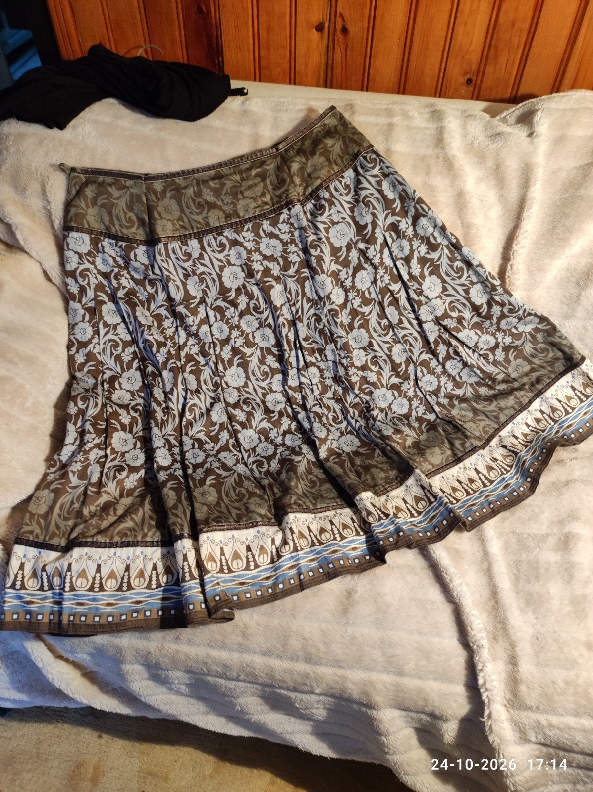 Katoenen rok met bloemenprint, maat 40.5 (aanpasbaar), Maat 38/40 (M), Bruin, Ophalen of Verzenden, Knielengte