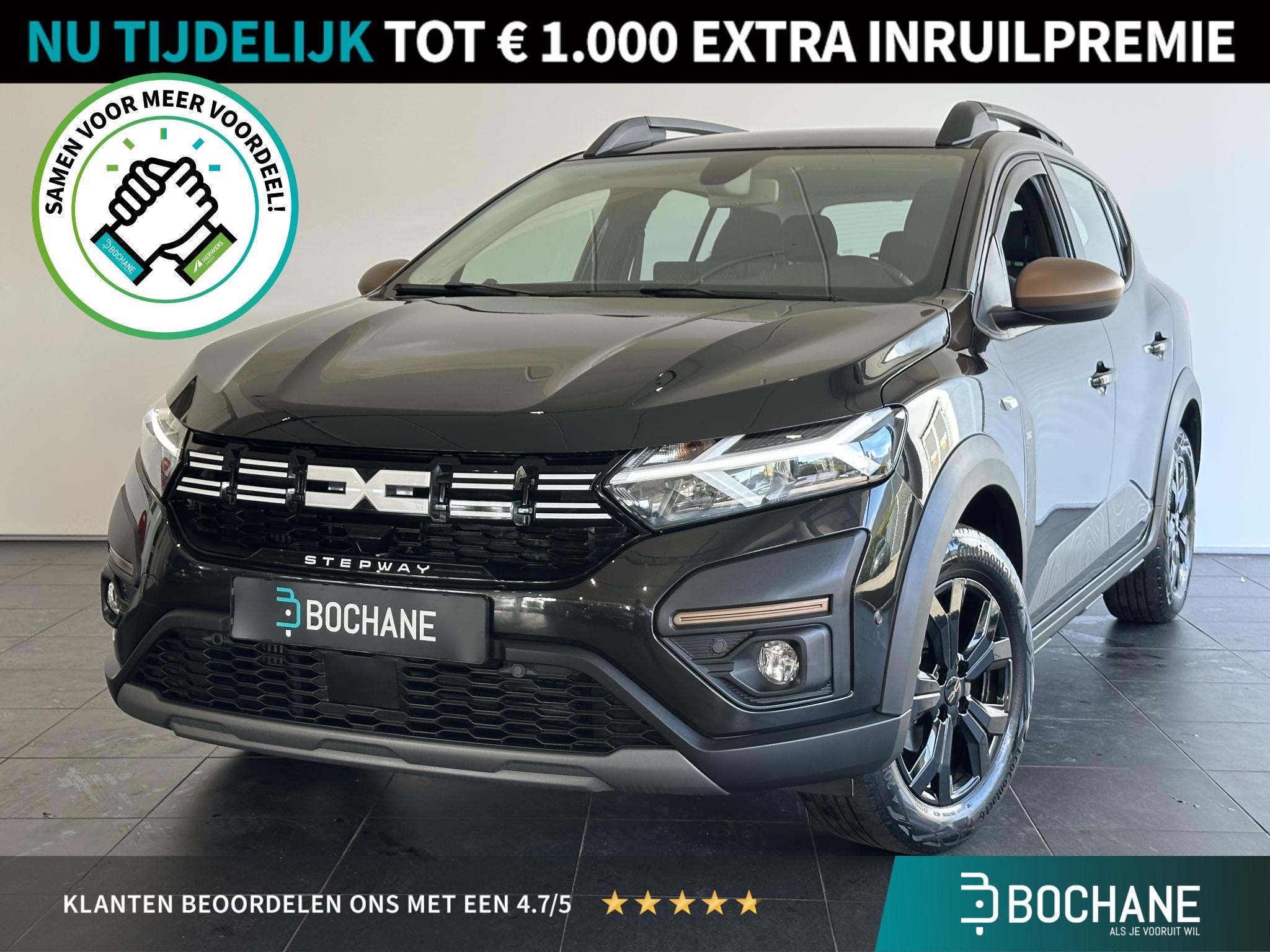 Dacia Sandero Stepway 1.0 TCe 90 Extreme AUTOMAAT | ACHTERUI, Auto's, Stof, Met garantie (alle), Zwart, Origineel Nederlands