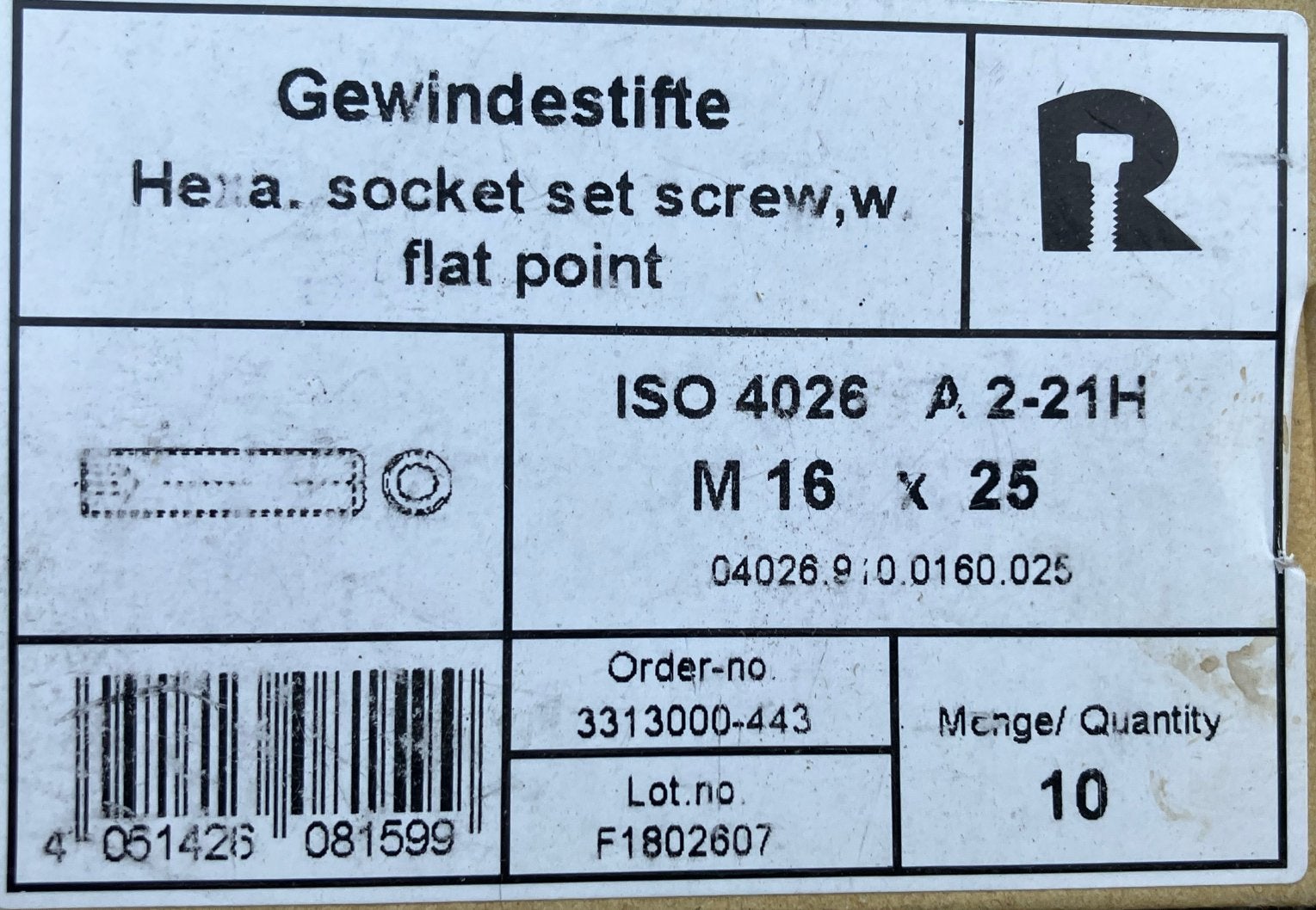 Nieuw - span/stelschroeven M16x25 inbus, 4x 10 stuks, Schroeven, Nieuw, Ophalen of Verzenden, Minder dan 50 mm
