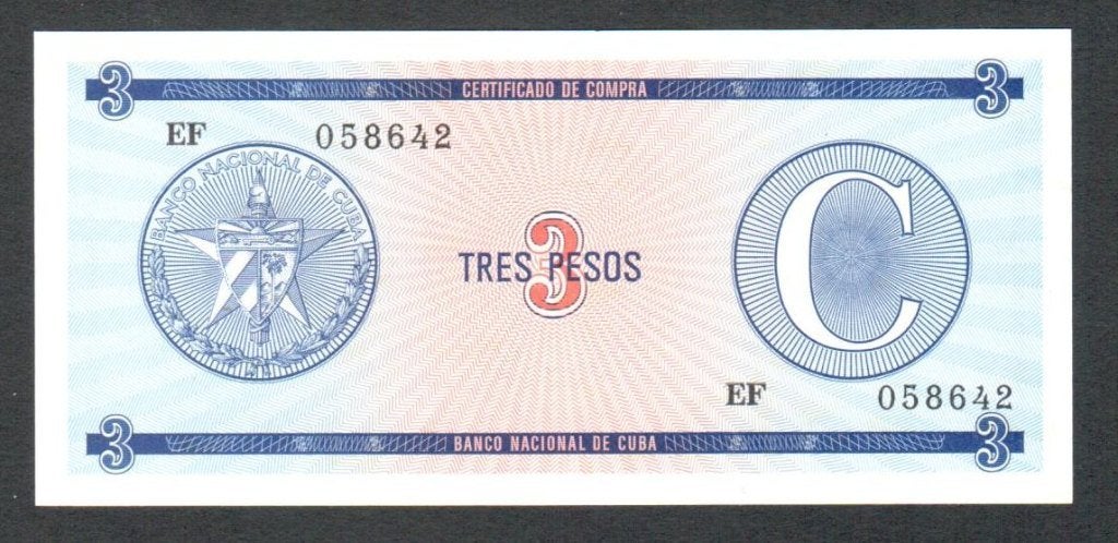 Bankbiljet - Cuba 3 Pesos  C 1985., Ophalen of Verzenden, Midden-Amerika, Los biljet