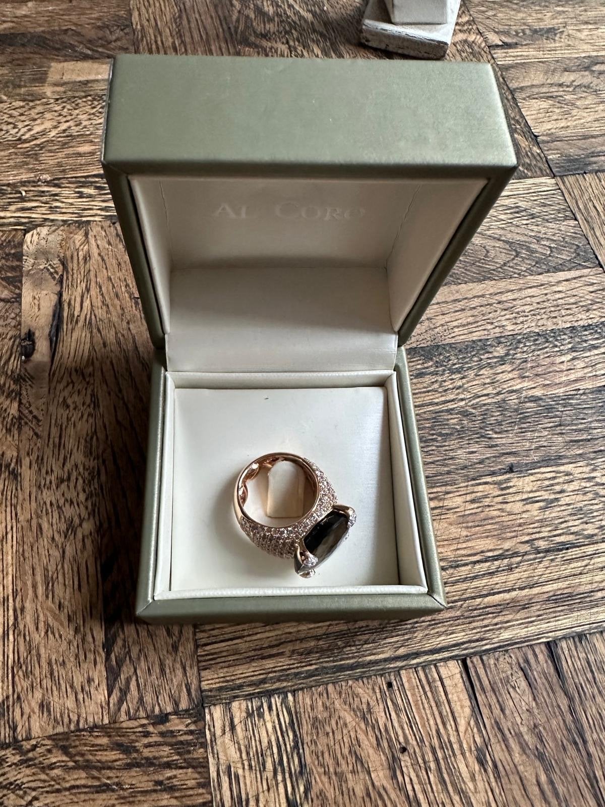 Al Coro Ring met Rookkwarts en Diamanten, Ophalen of Verzenden, Zo goed als nieuw, 17 tot 18, Met edelsteen