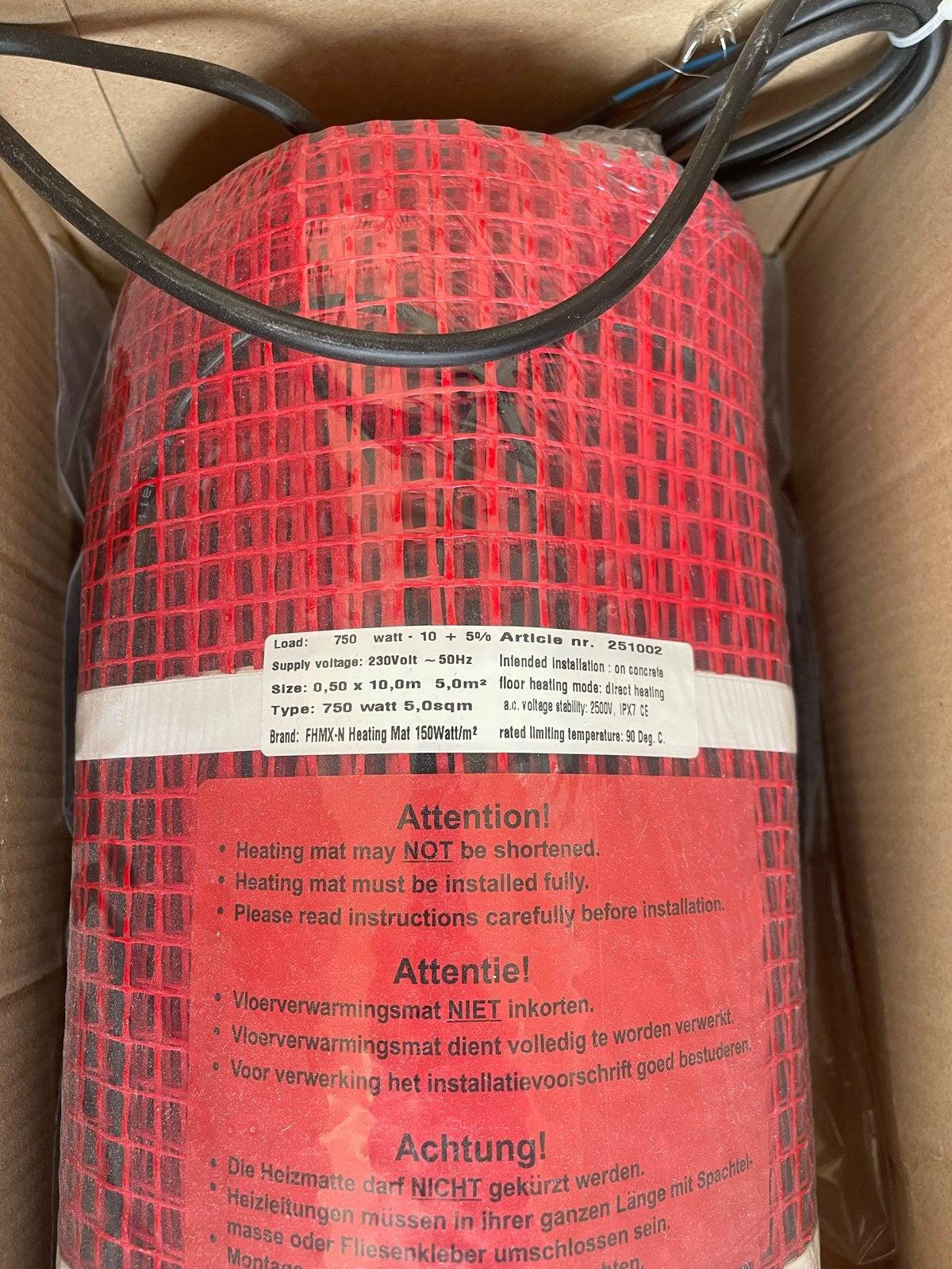FHM-X Vloerverwarmingsmat 750W 5.0m², Ophalen, Minder dan 30 cm, Overige typen, Nieuw