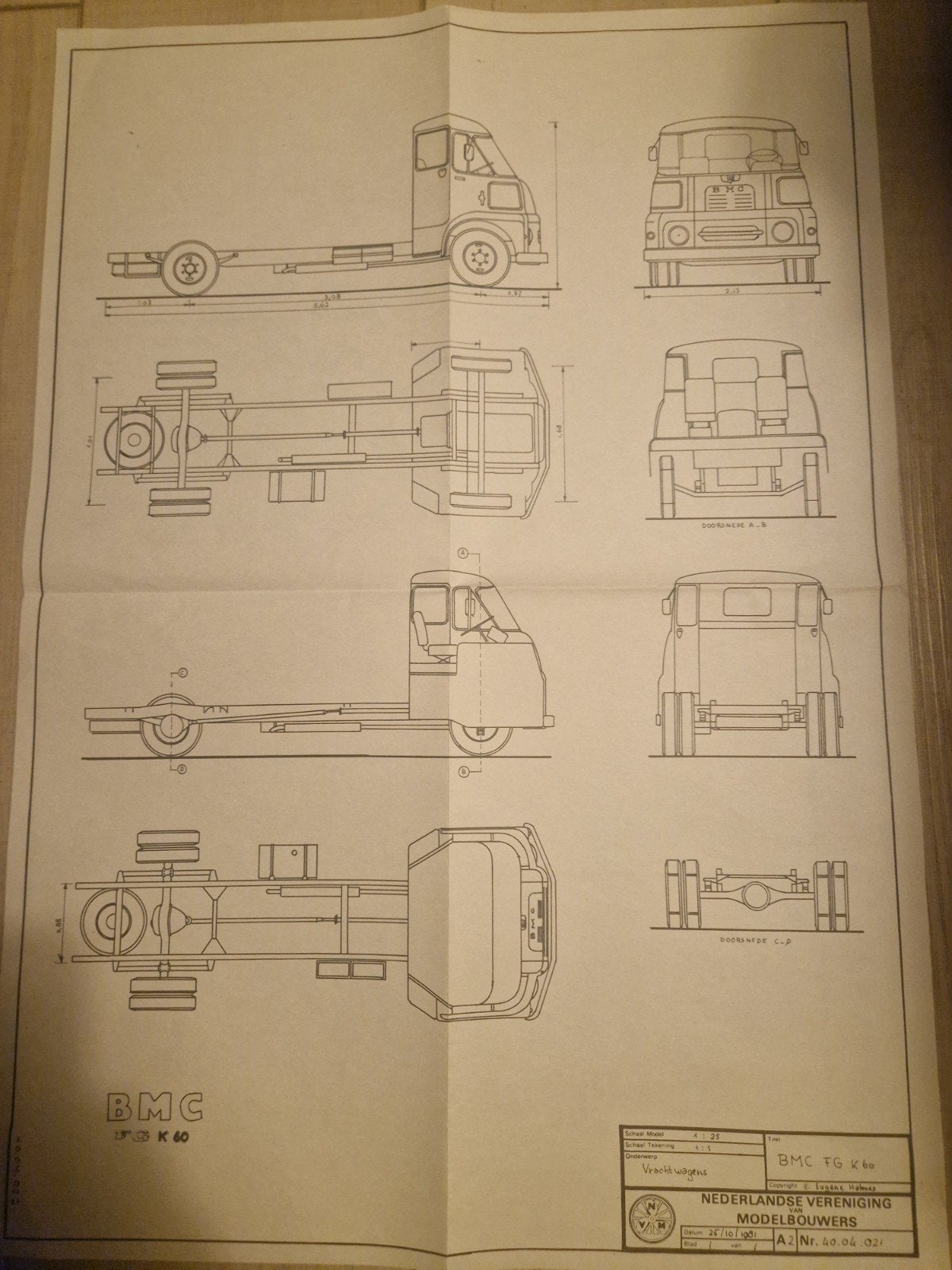 BMC FG K60 Modelbouw Tekeningen - Origineel, Verzenden, Zo goed als nieuw, 1:32 tot 1:50, Truck