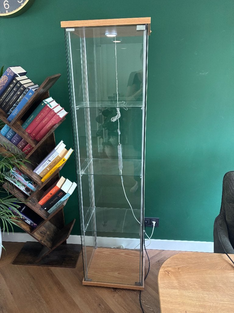Vitrine kast inclusief lampje, Ophalen, Minder dan 50 cm, Glas, 150 tot 200 cm