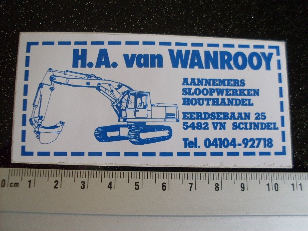 sticker H.A. van Wanrooy schijndel logo bulldozer, Verzenden, Zo goed als nieuw, Bedrijf of Vereniging