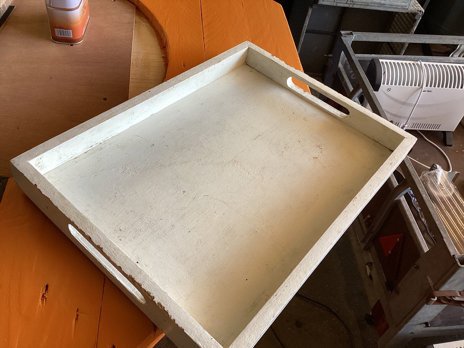 Groot dienblad in sleets / brocante stijl, Ophalen of Verzenden, Rechthoekig, Hout