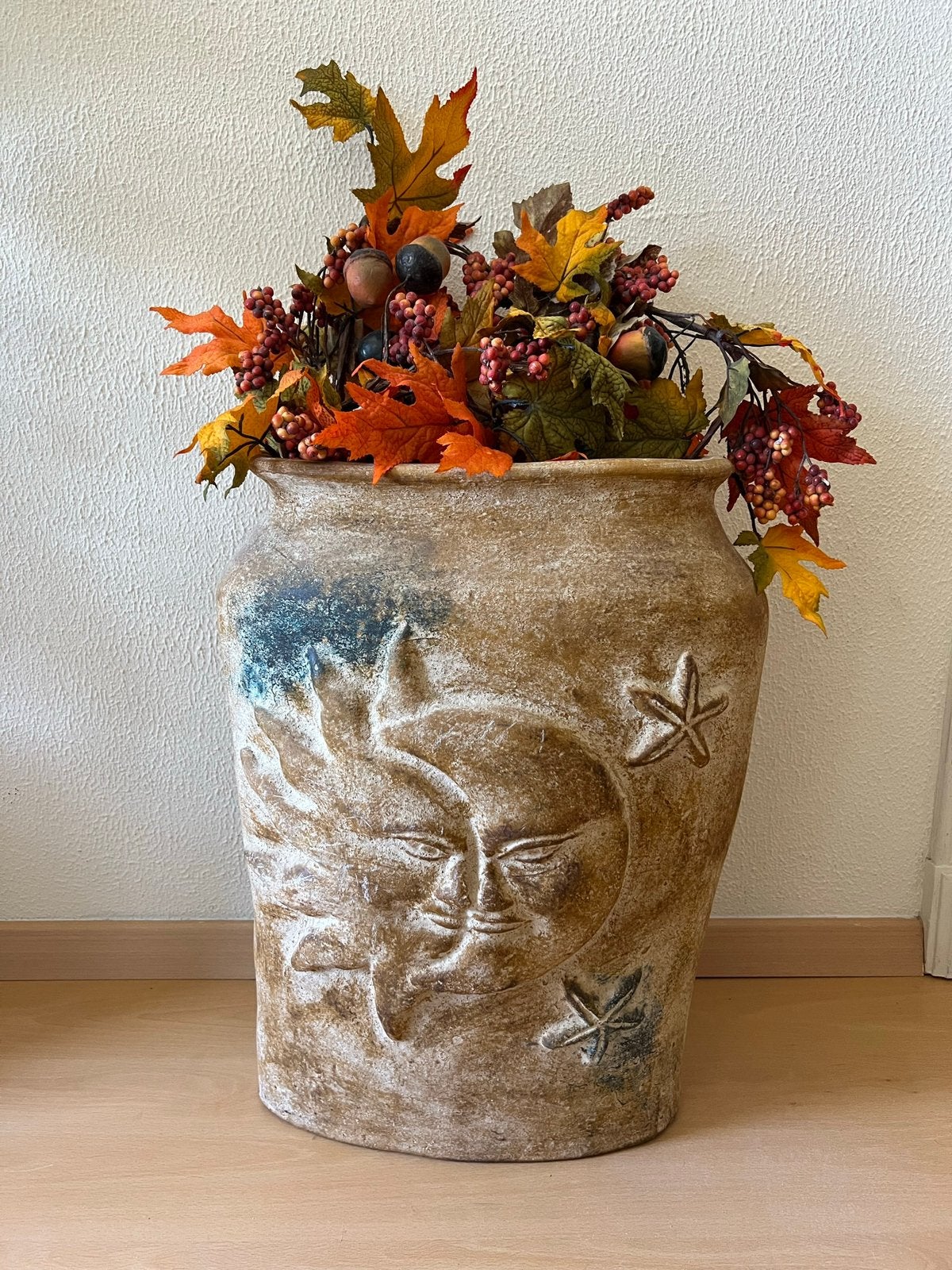 Grote bloempot / vaas zon & maan, Ophalen, Zo goed als nieuw, Oranje, 54 cm