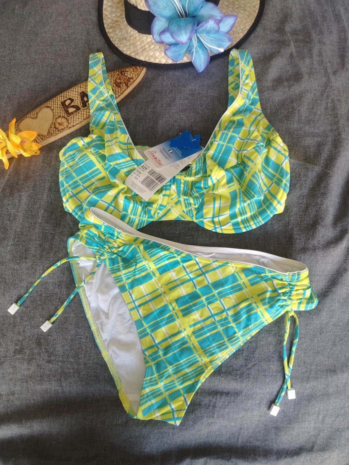 Nieuwe Lidea Bikini 42F - Geel/Turquoise Geruit, Geel, Nieuw, Ophalen of Verzenden, Bikini
