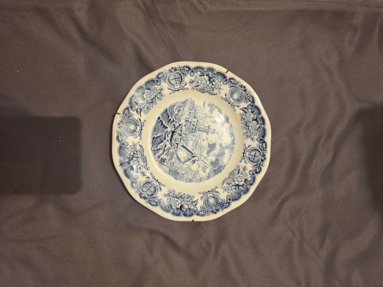 Antiek Delfts Blauw Bord met Scheepsmotief, Ophalen of Verzenden
