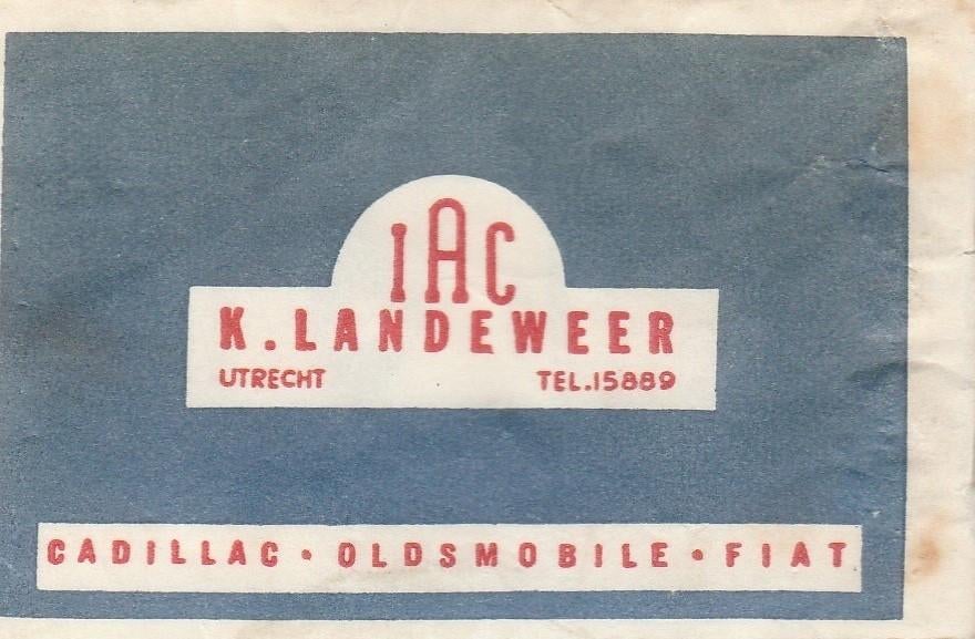 K Landeweer Utrecht - Cadillac Fiat Oldsmobile IAC, Verzamelen, Suikerzakjes, Ophalen of Verzenden