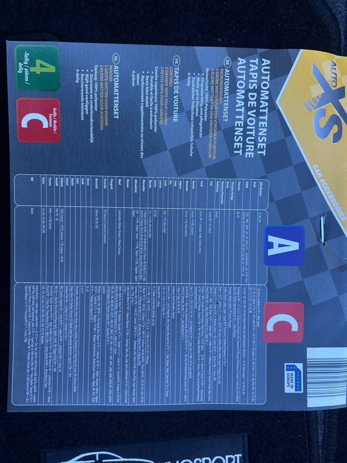 Auto XS Automattenset - 4-delig - Nieuw, Ophalen of Verzenden, Nieuw