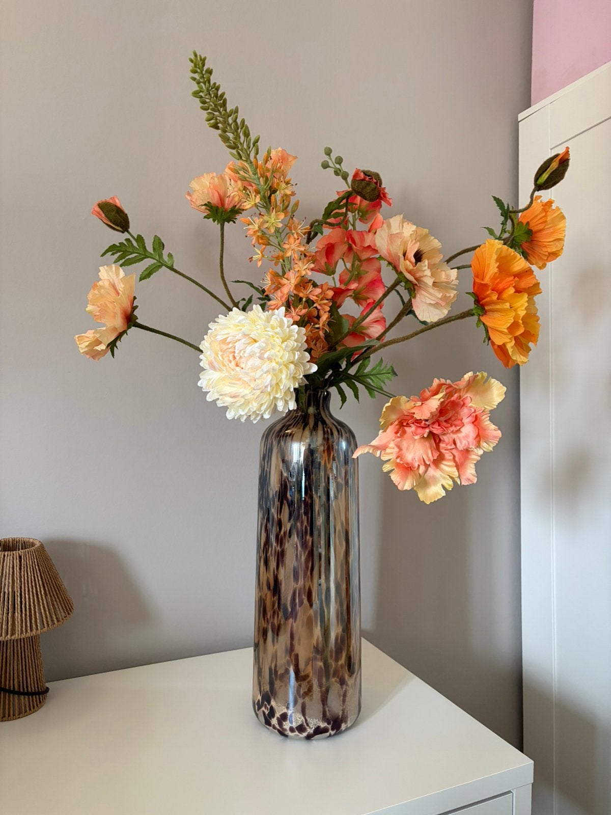 Boeket zijde bloemen incl. vaas, Ophalen, Binnen, 90 cm, Inclusief kunstbloemen