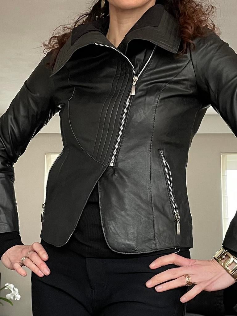 Mustang Leren Jasje - Echt Lamsleer - Maat 34/36, Ophalen of Verzenden, Zo goed als nieuw, Maat 34 (XS) of kleiner, Zwart