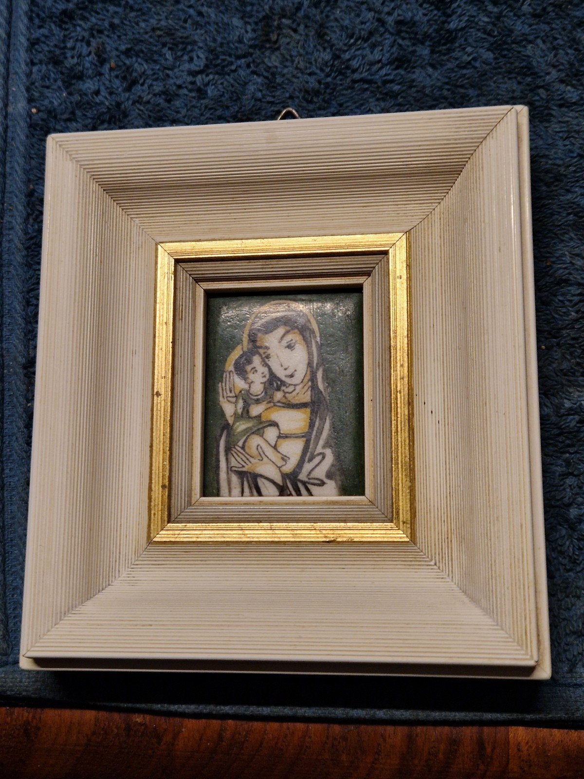 Emaille geschilderd koper schilderijtje Maria kindje Jezus, Antiek en Kunst, Ophalen of Verzenden