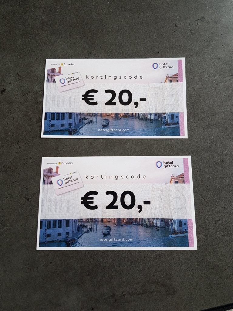 Hotel Giftcard | 2x €20,00 kortingsvoucher, Tickets en Kaartjes, Twee personen, Kortingsbon
